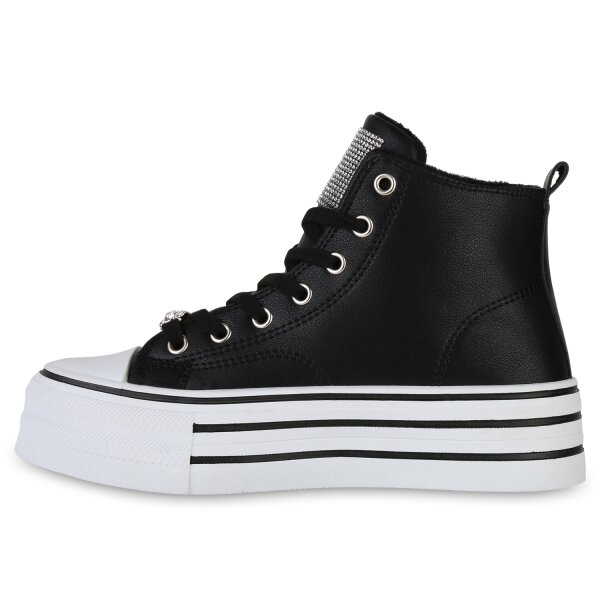 Stiefelparadies Damen Plateau Sneaker in Schwarz 50% Rabatt für begrenzte Zeit
