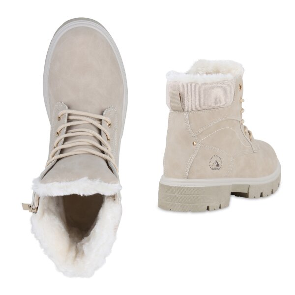 Stiefelparadies Damen Worker Boots in Beige Günstiger Verkauf