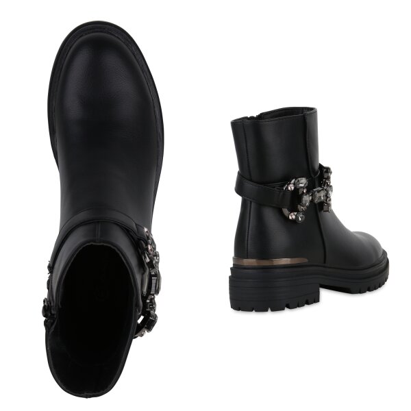 Stiefelparadies Damen Biker Boots in Schwarz Fabrikverkauf