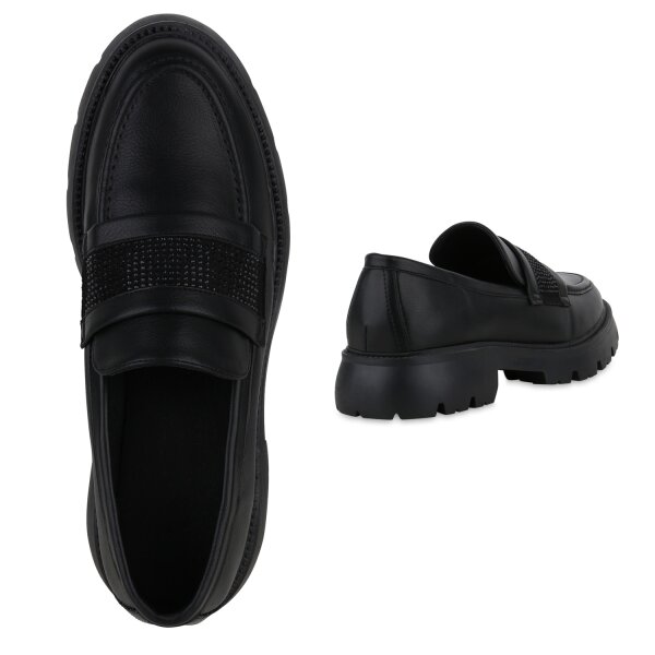 Stiefelparadies Damen Loafers in Schwarz Kostenloser Versand