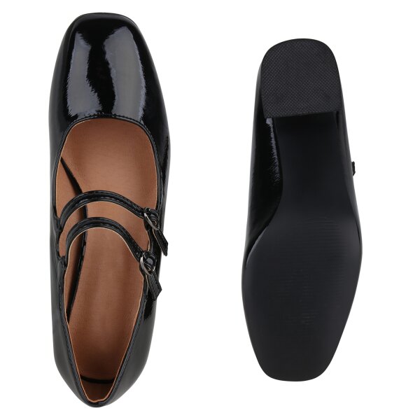 Stiefelparadies Damen Mary Janes in Schwarz Lack Fabrik Onlineshop