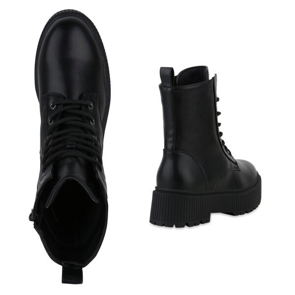 Stiefelparadies Damen Plateau Boots in Schwarz Fabrikpreis