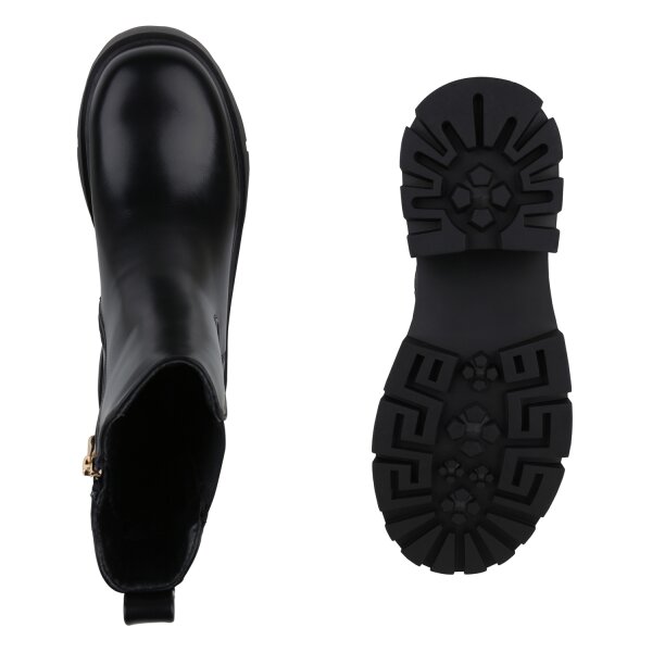 Stiefelparadies Damen Plateau Boots in Schwarz Großer Ausverkauf