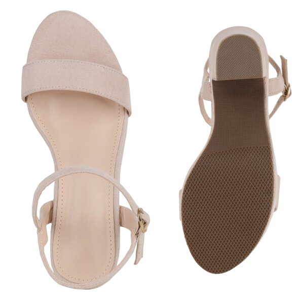 Stiefelparadies Damen Plateau Sandaletten in Beige Blitzangebot