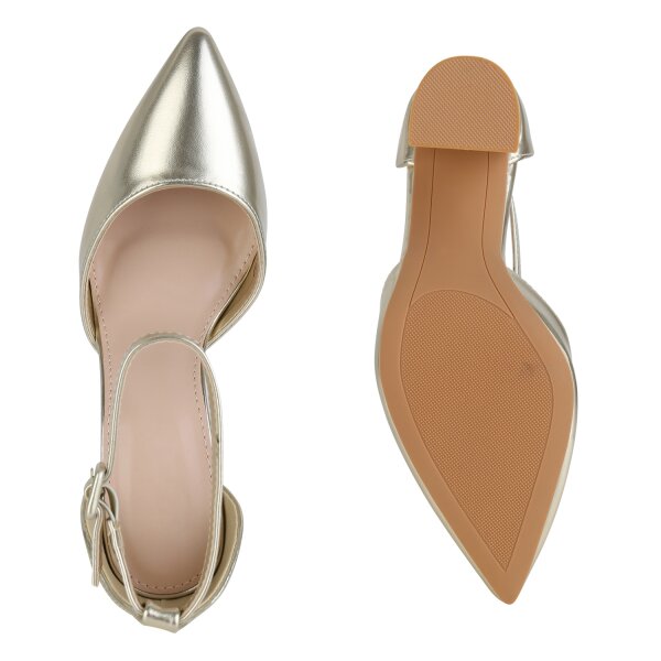 Stiefelparadies Damen Spitze Pumps in Gold Tägliche Deals