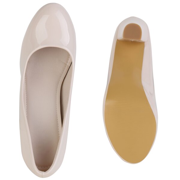 Stiefelparadies Damen Klassische Pumps in Beige Lack Tiefpreis