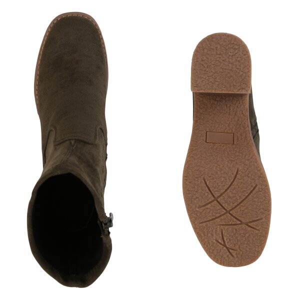 Stiefelparadies Damen Klassische Stiefeletten in Olivgrün Letzte 3 Tage