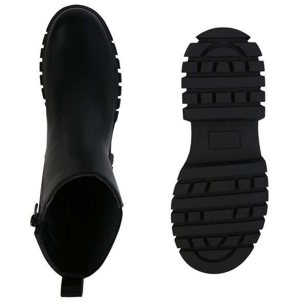 Stiefelparadies Damen Plateau Boots in Schwarz Letzter Tag