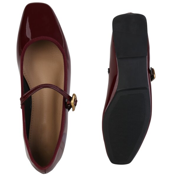 Stiefelparadies Damen Riemchenballerinas in Burgund Lack Zeitbegrenzte Promotion