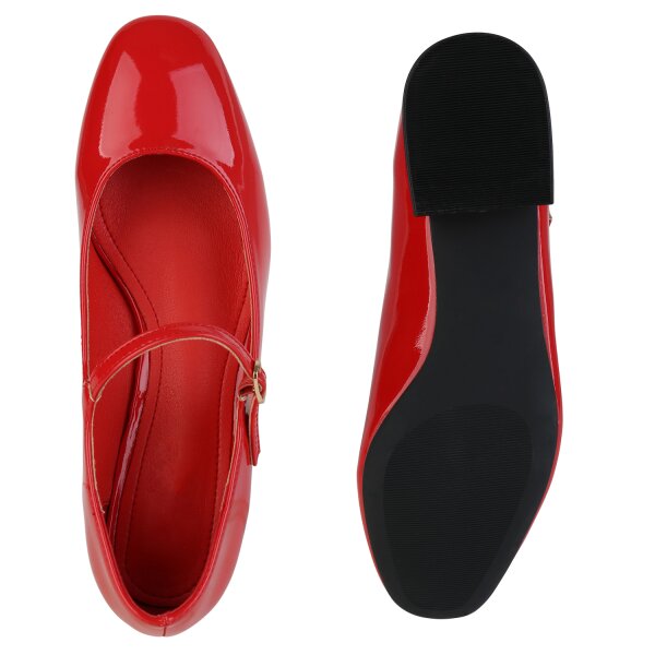 Stiefelparadies Damen Riemchenballerinas in Rot Lack Bis zu 50% Rabatt
