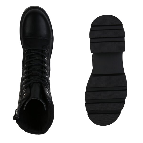 Stiefelparadies Damen Schnürstiefeletten in Schwarz Nur für heute