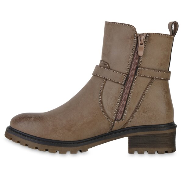 Stiefelparadies Damen Biker Boots in Khaki Nur noch ein Tag übrig