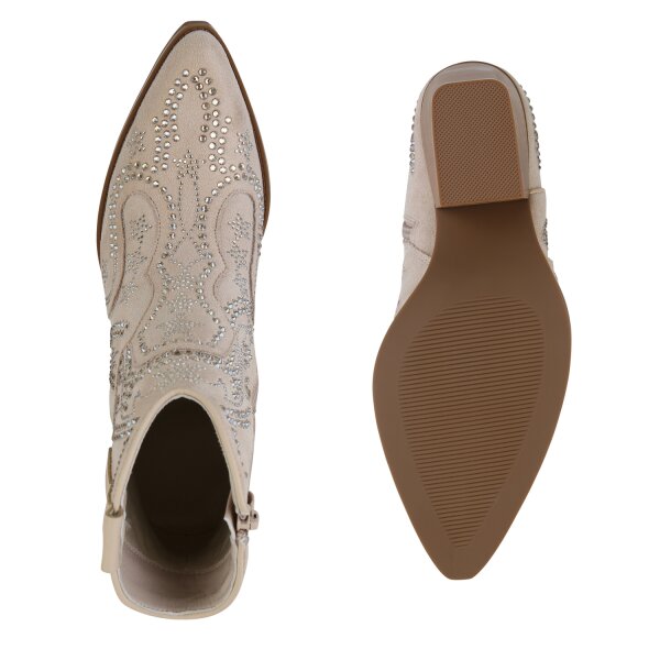 Stiefelparadies Damen Cowboy Boots in Beige Super Rabatt