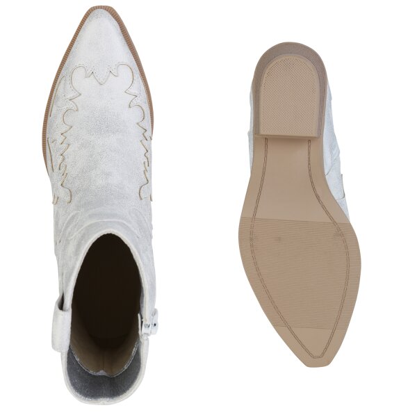 Stiefelparadies Damen Cowboy Boots in Silber Riesige Rabatte