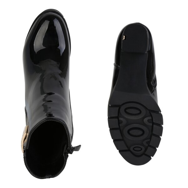 Stiefelparadies Damen Klassische Stiefeletten in Schwarz Lack Outlet