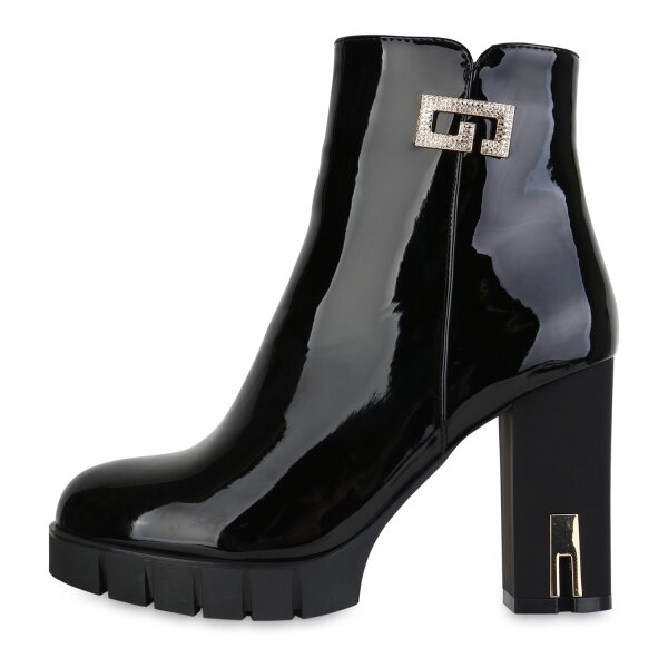Stiefelparadies Damen Klassische Stiefeletten in Schwarz Lack Outlet