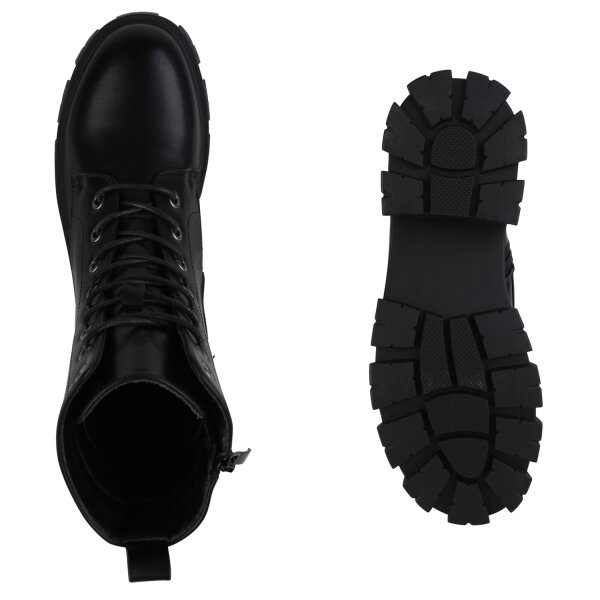 Stiefelparadies Damen Plateau Boots in Schwarz Hotsell