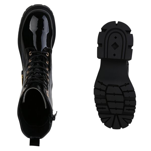 Stiefelparadies Damen Plateau Boots in Schwarz Lack im Angebot