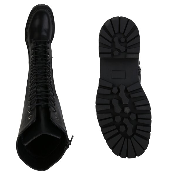 Stiefelparadies Damen Schnürstiefel in Schwarz Günstiger Verkauf