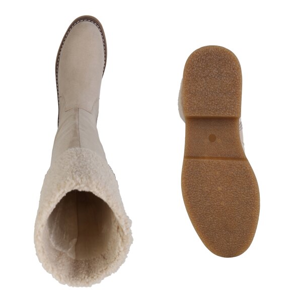 Stiefelparadies Damen Winterstiefel in Beige Großer Ausverkauf
