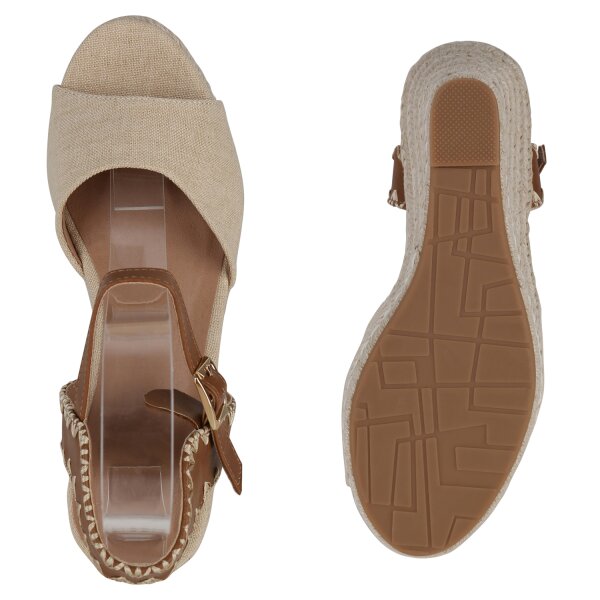 Stiefelparadies Damen Keilsandaletten in Beige Online Shopping