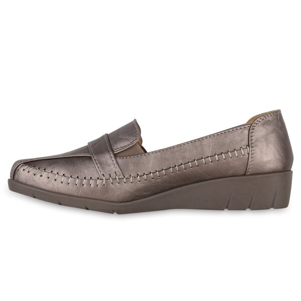 Stiefelparadies Damen Keilslippers in Bronze Metallic Tägliche Deals