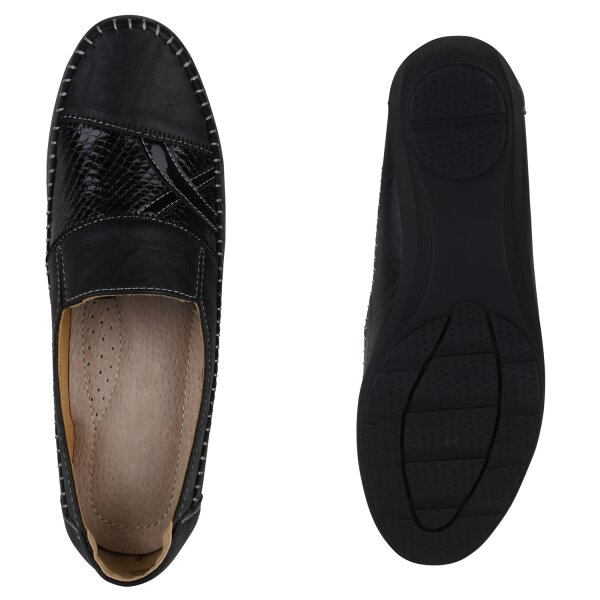Stiefelparadies Damen Keilslippers in Schwarz Lack Sonderangebote