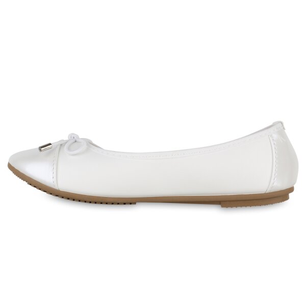 Stiefelparadies Damen Klassische Ballerinas in Weiss Lack Tiefpreis