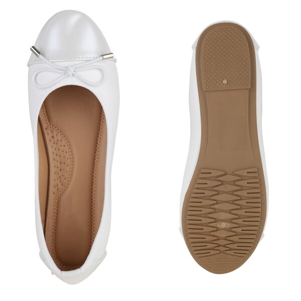 Stiefelparadies Damen Klassische Ballerinas in Weiss Lack Tiefpreis