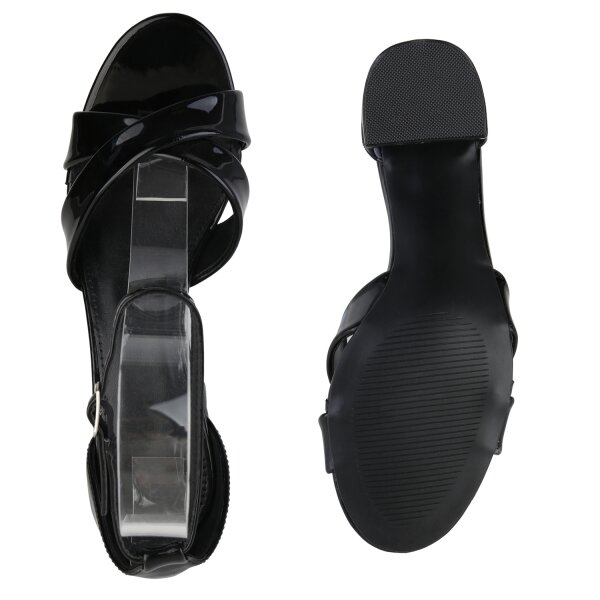 Stiefelparadies Damen Klassische Sandaletten in Schwarz Lack Wochenangebot