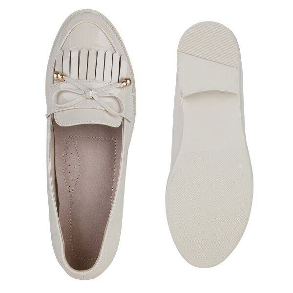 Stiefelparadies Damen Klassische Slippers in Beige Lack Begrenzte Freigabe