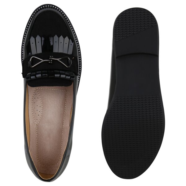 Stiefelparadies Damen Klassische Slippers in Schwarz Lack Letzte 3 Tage
