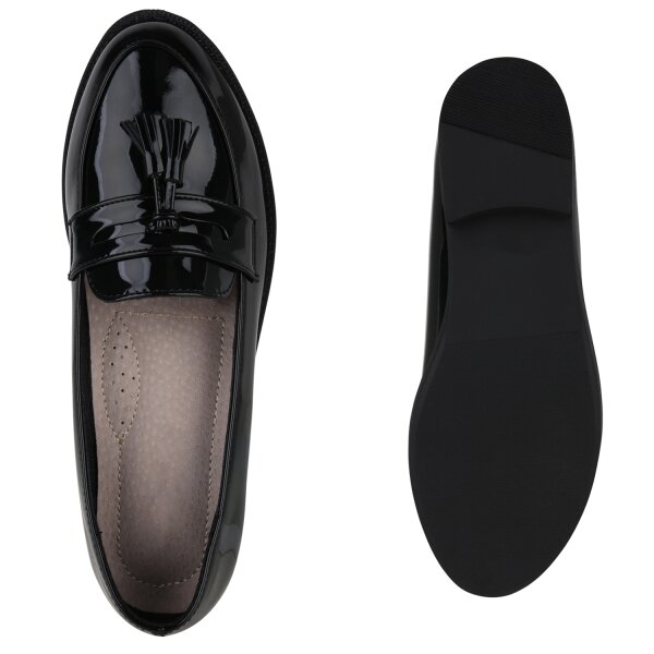 Stiefelparadies Damen Klassische Slippers in Schwarz Lack Neueste Stile