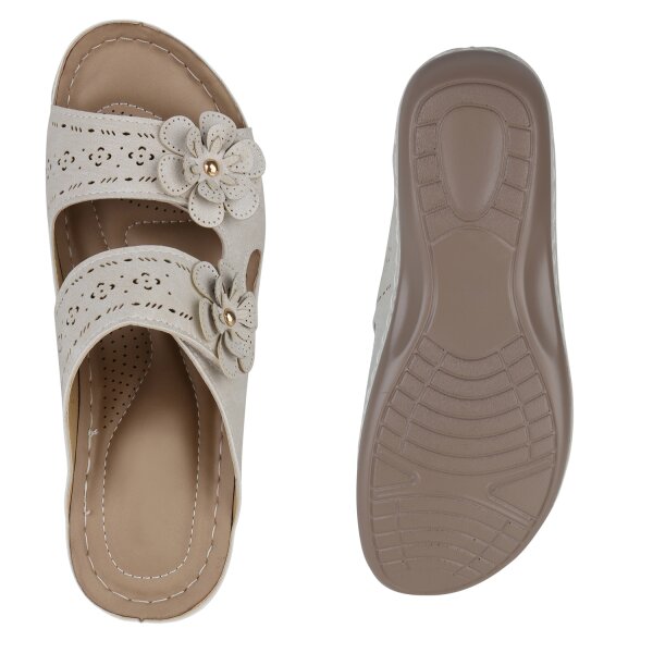 Stiefelparadies Damen Komfort Sandalen in Beige Letzte 2 Tage