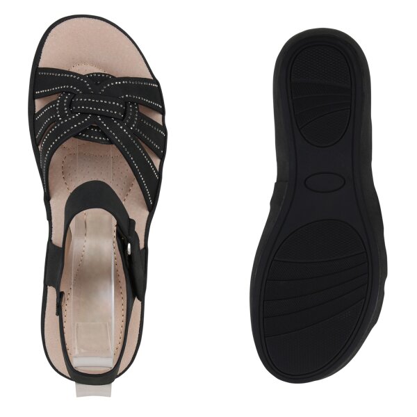 Stiefelparadies Damen Komfort Sandalen in Schwarz Bis zu 60% Rabatt