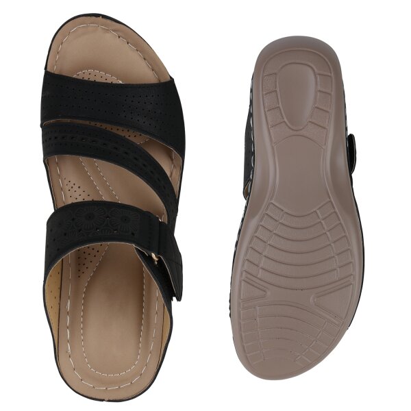 Stiefelparadies Damen Komfort Sandalen in Schwarz Bis zu 65% Rabatt