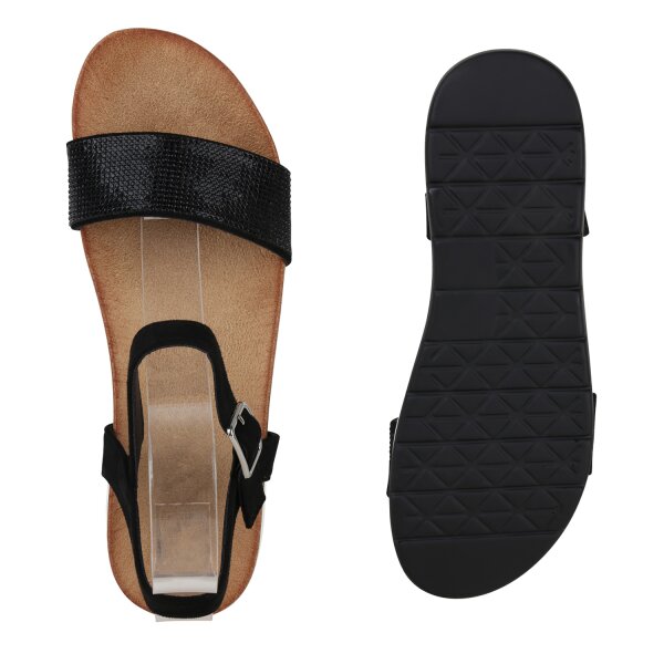 Stiefelparadies Damen Komfort Sandalen in Schwarz Nur für heute