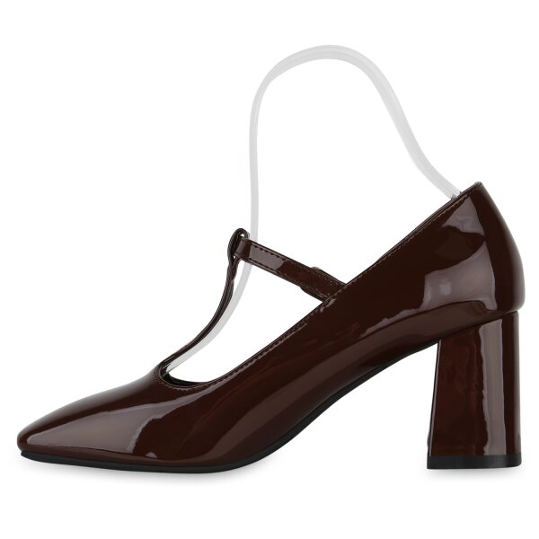 Stiefelparadies Damen Mary Janes in Dunkelbraun Lack Discount Store für neue Produkte