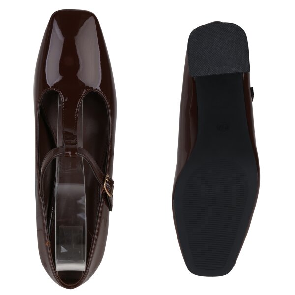 Stiefelparadies Damen Mary Janes in Dunkelbraun Lack Discount Store für neue Produkte
