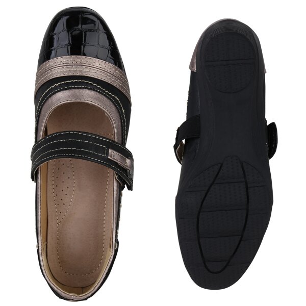 Stiefelparadies Damen Mary Janes in Schwarz Grau Lack Metallic Nur noch ein Tag übrig