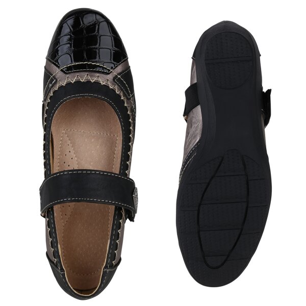 Stiefelparadies Damen Mary Janes in Schwarz Kroko Lack Super Rabatt