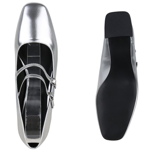 Stiefelparadies Damen Mary Janes in Silber 50% Rabatt mit kostenlosem Versand
