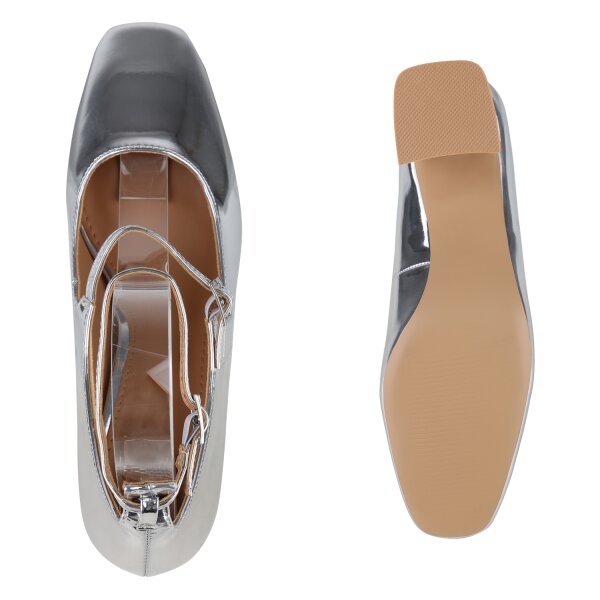 Stiefelparadies Damen Mary Janes in Silber Clearance-Verkauf