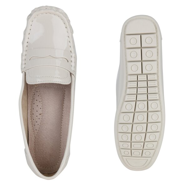 Stiefelparadies Damen Mokassins in Beige Lack Kostenloser Versand international