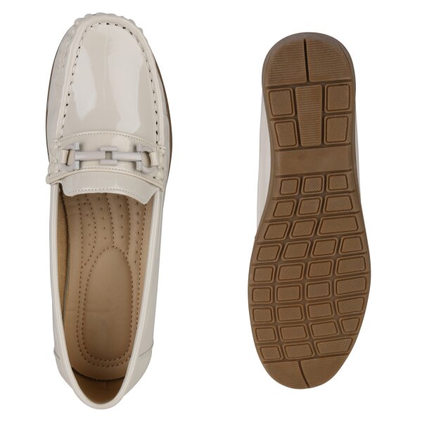 Stiefelparadies Damen Mokassins in Beige Lack Fabrikladen