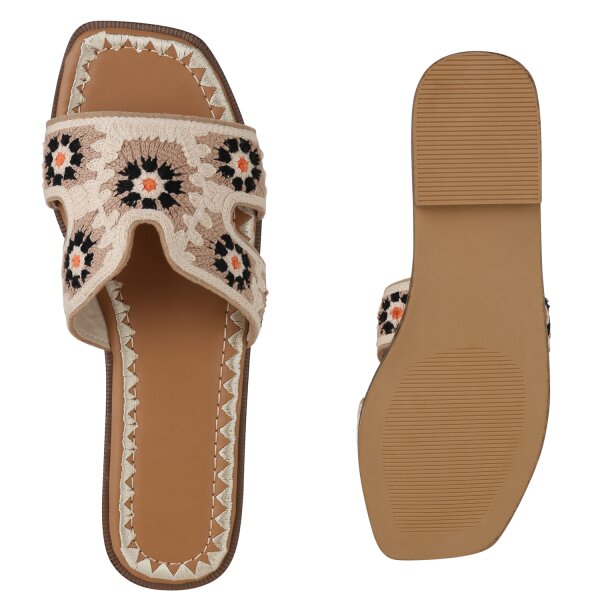 Stiefelparadies Damen Pantoletten in Beige Mehrfarbig Hotsell