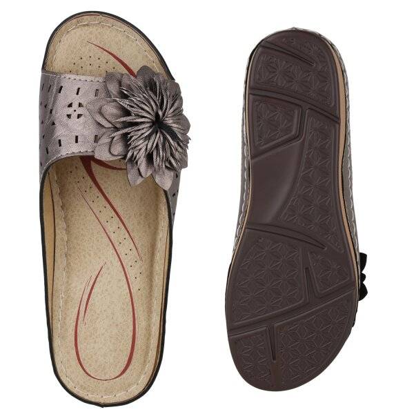 Stiefelparadies Damen Pantoletten in Grau Metallic Meist gekauft