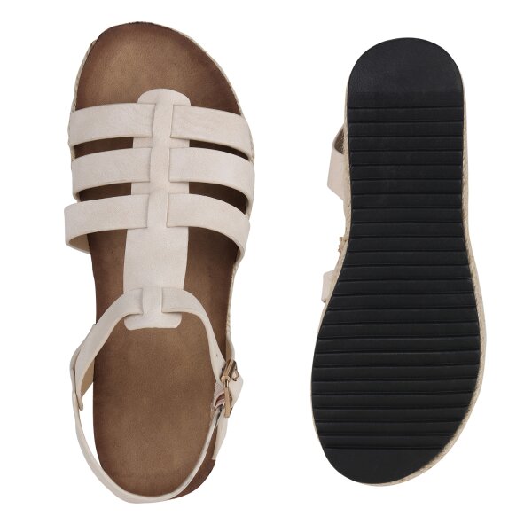 Stiefelparadies Damen Plateau Sandaletten in Beige Saisonschlussverkauf