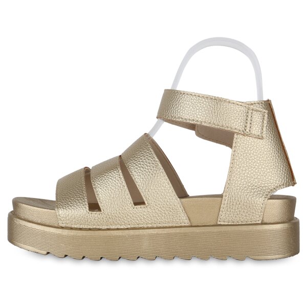 Stiefelparadies Damen Plateau Sandaletten in Gold Cyber Monday
