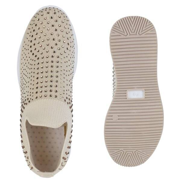 Stiefelparadies Damen Plateau Sneaker in Beige Jubiläumsangebot